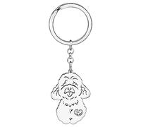 WEVENI Lindo llavero de perro de acero inoxidable chapado en oro de 18 quilates, accesorios para amantes de los perros, regalos para mujeres y niñas, Caniche chapado en plata, 44mm x 53mm