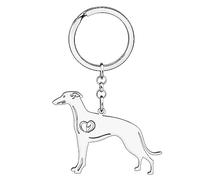 WEVENI Lindo llavero de perro de acero inoxidable chapado en oro de 18 quilates, accesorios para amantes de los perros, regalos para mujeres y niñas, Whippet chapado en plata, 44mm x 53mm