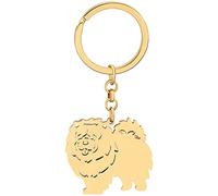 WEVENI Lindo llavero de perro de acero inoxidable chapado en oro de 18 quilates, accesorios para amantes de los perros, regalos para mujeres y niñas, Chow Chow Chow chapado en oro, 44mm x 53mm
