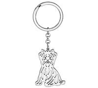 WEVENI Lindo llavero de perro de acero inoxidable chapado en oro de 18 quilates, accesorios para amantes de los perros, regalos para mujeres y niñas, Yorkshire chapado en plata, 44mm x 53mm
