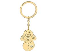 WEVENI Lindo llavero de perro de acero inoxidable chapado en oro de 18 quilates, accesorios para amantes de los perros, regalos para mujeres y niñas, Caniche chapado en oro, 44mm x 53mm