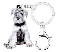 WEVENI Lindo llavero de perro Schnauzer acrílico para mascotas, joyería novedosa para mujeres y niñas, Gris, 50mm x 37mm