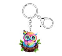 WEVENI Llavero acrílico bohemio con diseño de búho, llavero de pájaro floral, accesorios, mochila, bolso, abalorios, joyería bohemia, regalo de búho para mujer, Iridiscente, M