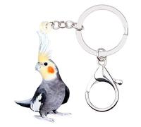 WEVENI Llavero acrílico con diseño de cacatúa, loro, joyería de pájaro para mujeres y niñas, bolso de coche, llavero, Gris, 52mm x 33mm