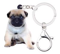 WEVENI Llavero acrílico con diseño de perro carlino de San Valentín, joyería novedosa para mujeres y niñas, monedero, cartera, accesorios, dijes, Pug Dog H, 43mm x 36mm