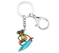 WEVENI Llavero acrílico con diseño de rana de monopatín para coche, cartera, bolso, joyería, cosas raras, regalos para mujeres y niñas, Azul, 41mm x 40mm