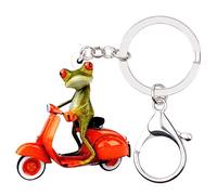 WEVENI Llavero acrílico con diseño de rana de monopatín para coche, cartera, bolso, joyería, cosas raras, regalos para mujeres y niñas, Rojo, 41mm x 40mm
