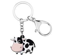 WEVENI Llavero acrílico con diseño de vaca lechera, llavero de ganado, joyería de granja para mujeres y niñas, Negro -, 32mm x 45mm