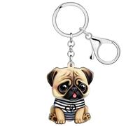 WEVENI Llavero acrílico para el día de San Valentín con forma de corazón y donas de perro carlino para mujeres y niñas, Pug a, 43mm x 36mm
