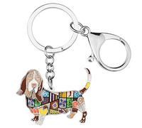 WEVENI Llavero Basset Hound de aleación para mascotas perro llavero esmalte encantos joyería para mujeres y niñas bolsa de coche cartera