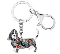WEVENI Llavero Basset Hound de aleación para mascotas perro llavero esmalte encantos joyería para mujeres y niñas bolsa de coche cartera