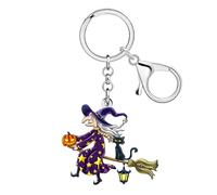 WEVENI Llavero Bruja Accesorios Halloween Calabaza Gato Negro Llavero Acrílico Charms Wicked Bruja Regalos para Mujeres Niñas (Morado)