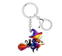 WEVENI Llavero Bruja Accesorios Halloween Calabaza Gato Negro Llavero Acrílico Charms Wicked Bruja Regalos para Mujeres Niñas (Violeta)