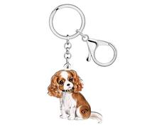 WEVENI - Llavero de acrílico con diseño de perro de doble cavalier King Charles Spaniel para mujeres y niñas, bolso de coche (café)