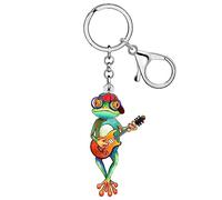 WEVENI - Llavero de acrílico con diseño de rana para monopatín, bolsa de coche, cartera divertida, joyería para mujeres y niñas, Rana Guitarra, 41mm x 40mm