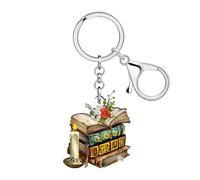 WEVENI Llavero de Acrílico Librería Ratón de Biblioteca Regalos para los Lectores Amantes de los Libros Mujeres Niñas Monedero Charms Mochila Accesorios (Beige)