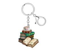 WEVENI Llavero de Acrílico Librería Ratón de Biblioteca Regalos para los Lectores Amantes de los Libros Mujeres Niñas Monedero Charms Mochila Accesorios (Tan)