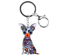 WEVENI Llavero de acrílico para perro chihuahua, lindo llavero accesorios para mujeres niñas bolso coche, gris, 60mm x 35mm