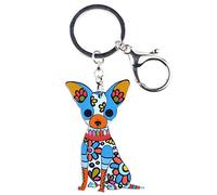 WEVENI Llavero de acrílico para perro chihuahua, lindo llavero accesorios para mujeres niñas bolso coche, azul, 60mm x 35mm