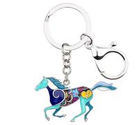 WEVENI Llavero de aleación de caballo para correr, accesorios esmaltados, joyería para mujeres y niñas, dijes de cartera de coche, Azul, 29mm x 49 mm