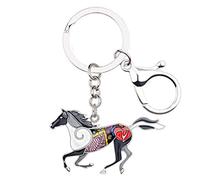 WEVENI Llavero de aleación de caballo para correr, accesorios esmaltados, joyería para mujeres y niñas, dijes de cartera de coche, Negro -, 29mm x 49 mm