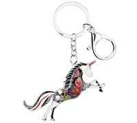 WEVENI Llavero de aleación de caballo para correr, accesorios esmaltados, joyería para mujeres y niñas, dijes de cartera de coche, negro (Black Unicorn), 29mm x 49 mm