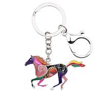 WEVENI Llavero de aleación de caballo para correr, accesorios esmaltados, joyería para mujeres y niñas, dijes de cartera de coche, Púrpura, 29mm x 49 mm