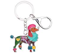 WEVENI - Llavero de aleación esmaltada con diseño de perro caniche para mascotas, llavero para bolso de coche, cartera, dijes para mujeres y niñas, Multicolorido, 42mm x 42 mm