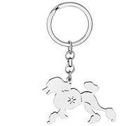 WEVENI - Llavero de aleación esmaltada con diseño de perro caniche para mascotas, llavero para bolso de coche, cartera para mujeres y niñas, Acero inoxidable chapado en plata, 42mm x 42 mm