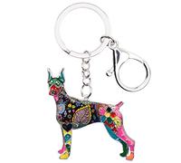 WEVENI - Llavero de aleación esmaltada con diseño de perro doberman, accesorios de joyería para mujeres y niñas, bolsa de coche, cartera, multicolor, 48mm x 42mm