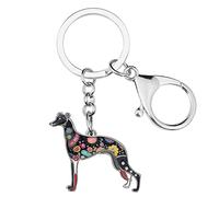 WEVENI Llavero de aleación esmaltada con diseño de perro galgo, llavero para mascotas, regalo para coche, cartera, bolsa, dijes para mujeres y niñas, Gris, 50mm x 47mm
