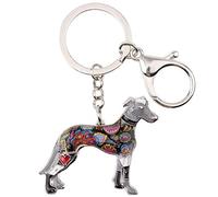 WEVENI Llavero de aleación esmaltada con diseño de perro galgo, llavero para mascotas, regalo para coche, cartera, bolsa, dijes para mujeres y niñas, Negro, 50mm x 47mm