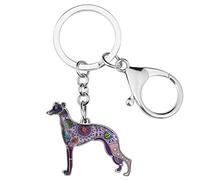 WEVENI Llavero de aleación esmaltada con diseño de perro galgo, llavero para mascotas, regalo para coche, cartera, bolsa, dijes para mujeres y niñas, Púrpura, 50mm x 47mm