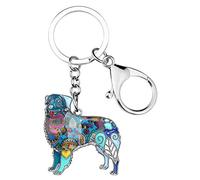 WEVENI Llavero de aleación esmaltada con diseño de perro pastor australiano, regalo para mujeres y niñas, bolso de coche, Azul, 39mm x 37mm