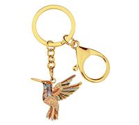 WEVENI Llavero de aleación esmaltada de cristal de colibrí para amantes de los pájaros, regalos para mujeres, bolsa de animales, accesorios para bolso, Marrón, 31mm x 37mm