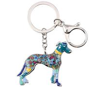 WEVENI Llavero de Aleación Esmaltada de Perro Galgo Llavero de Mascota Anillo de Llave Regalo Dijes de Coche Cartera Bolsa Para Mujeres Niñas, azul, 50mm x 47mm