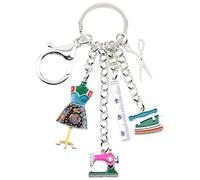 WEVENI Llavero de aleación para máquina de coser, tijeras, regla, joyería de hierro, dijes esmaltados para mujeres y niñas, regalo, Multicolorido, 79mm x 66mm