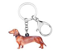 WEVENI Llavero de perro salchicha de acrílico, joyería linda para mujeres, niñas, bolso, cartera, dijes de coche, marrón, 30mm x 50mm