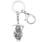 WEVENI Llavero novedoso de Halloween con diseño de calavera, bolsa de coche, cartera, accesorios para mujeres y niñas, regalos de calavera, Silver, 39mm x 27mm