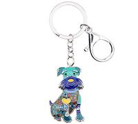 WEVENI Llavero Schnauzer de aleación esmaltada con dijes de perro, regalos para mujeres y niñas, bolso de coche, Azul, 42mm x 28mm