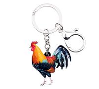 WEVENI - Llaveros de acrílico con diseño floral de gallo de gallina, anillos de joyería de granja para mujeres y niñas, dijes de bolsa de regalos, gris, 44mm x 41mm