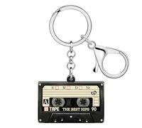 WEVENI Llaveros de cinta de casete de acrílico retro de los años 80 y 90 para mujeres, adolescentes y niñas, cumpleaños, accesorios de fiesta temática vintage, Cinta de casete D, 47mm x 37 mm