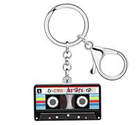 WEVENI Llaveros de cinta de casete retro de acrílico de los 80 y 90 para mujeres y adolescentes, accesorios encantadores de temática vintage para cumpleaños y fiestas, 47mm x 37 mm
