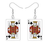 WEVENI Pendientes colgantes únicos de póquer para mujer, regalos de casino para jugadores de póquer, acrílico reina de corazones, payaso, Joker, joyería de juego de casino, accesorios de noche, Medio