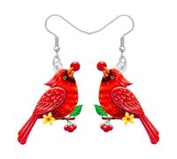 WEVENI Pendientes de acrílico con diseño de cardenal floral, diseño de flores, pájaros, hongos, primavera, verano, joyería roja cardenal, regalos para amantes de los pájaros, mujeres y madres, Medio