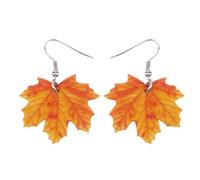 WEVENI Pendientes de acrílico con diseño de hoja de arce otoñal para mujer, diseño de hojas naranjas, M, Acrílico, Sin piedra preciosa