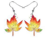WEVENI Pendientes de acrílico con diseño de hoja de arce otoñal para mujer, diseño de hojas naranjas, M, Acrílico, Sin piedra preciosa