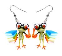 WEVENI Pendientes de acrílico con diseño de rana de guitarra, joyería divertida para mujer, regalos extraños, Medio, Acrílico, Sin piedra preciosa