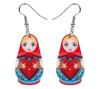 WEVENI Pendientes de muñeca de acrílico ruso Matryoshka colgante colgante colgante joyería para mujeres y niñas novedad regalos rojo