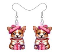 WEVENI Pendientes de perro de San Valentín, bonitos regalos para amantes de los perros, aretes acrílicos de San Valentín, joyería kawaii para mascotas, regalos románticos para el día de San Valentín